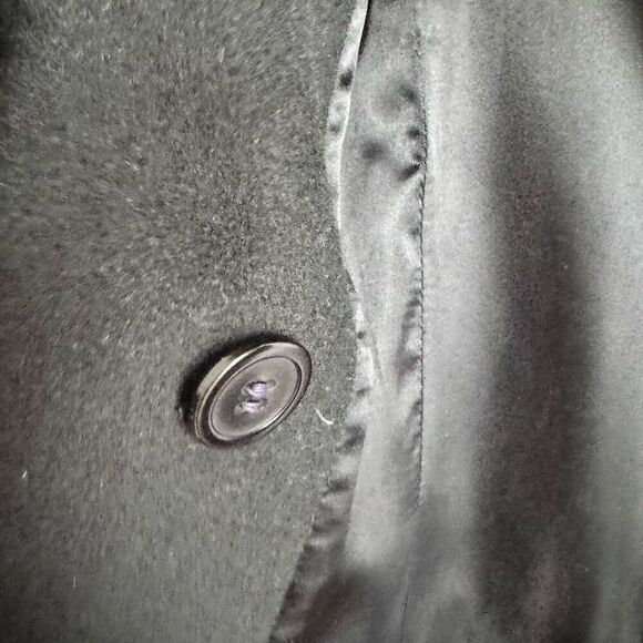 Vintage Women’s Black Sheared Fur Trim Cashmere Wool Long Jacket Black - Picture 8 of 10